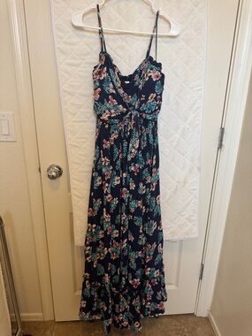 Pinkblush Navy Floral Maxi Dress with Pink & Green Accents - Maternity